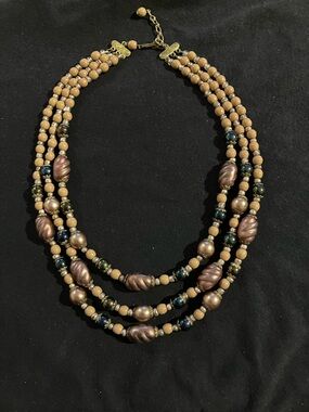 Multi-Strand Beige and Bronze Beaded Necklace